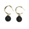 Farra Women's Simple Black Tiger Eyes Earrings In Black