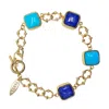 Farra Women's Square Blue Turquoise And Lapis Chain Bracelet