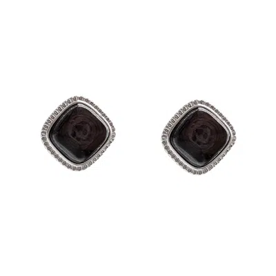 Farra Women's Square Shaped Black Agate Stud Earrings