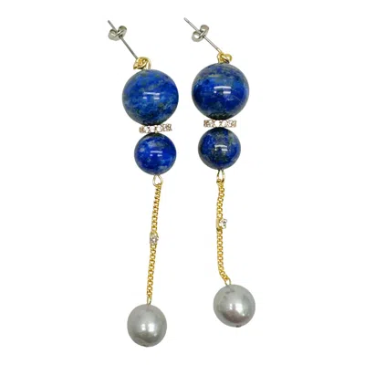 Farra Women's Stylish Blue Lapis And Gray Freshwater Pearls Dangle Earrings