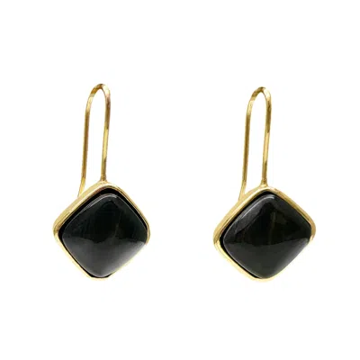 Farra Women's Stylish Square Black Obsidian Hook Earrings