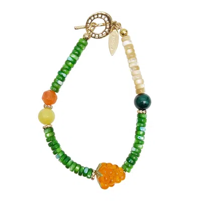 Farra Women's Summer Garden Malachite & Agate Bracelet With Raspberry Charm