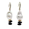 Farra Women's Timeless Baroque Pearls With Black Tourmaline Earrings In Black