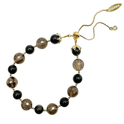 Farra Women's Timeless Black Smoky Quartz Adjustable Bracelet