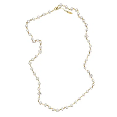 Farra Women's Timeless Freshwater Pearls With White Rose Flowers Long Necklace