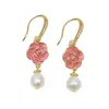 Farra Women's Timeless Pink Rose With Freshwater Pearls Dangle Earrings In Pink
