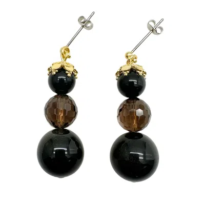 Farra Women's Timeless Smoky Quartz & Black Obsidian Earrings