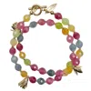 Farra Women's Tourmaline With Flower Charm Double Layers Bracelet