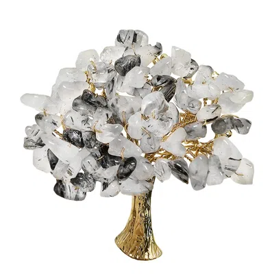 Farra Women's Tree Shaped Black Rutilated Quartz Brooch