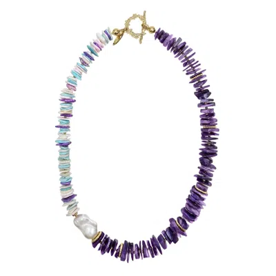 Farra Women's Vibrant Purple Charoite And Colorful Shell With Baroque Pearl Necklace