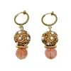Farra Women's Watermelon Quartz Stones With Rhinestones Bordered Pearls Clip On Earrings In Red