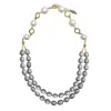 Farra Women's White & Grey Freshwater Pearls Double Strands Necklace