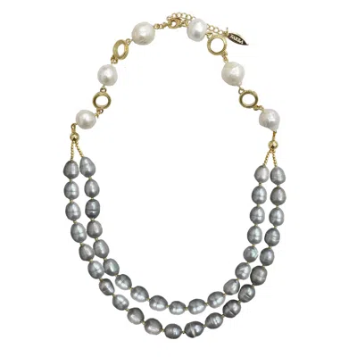 Farra Women's White & Grey Freshwater Pearls Double Strands Necklace