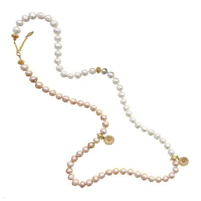 Farra Women's White & Orange Freshwater Pearls With Flower Summer Necklace In Multi