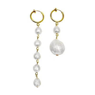 Farra Women's White Asymmetric Baroque Pearls Dangle Clip-on Earrings