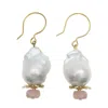Farra Women's White Baroque & Rose Quartz Dangle Earrings In White