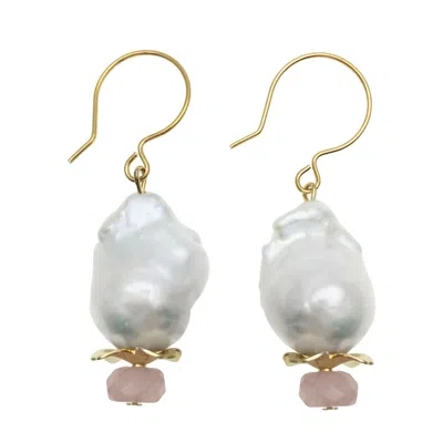Farra Women's White Baroque & Rose Quartz Dangle Earrings