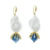 Farra Women's White Baroque Pearl With Lapis Dangle Earrings In White