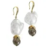 Farra Women's White Baroque Pearl With Smoky Quartz Dangle Earrings In White