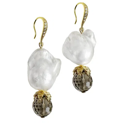 Farra Women's White Baroque Pearl With Smoky Quartz Dangle Earrings