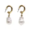 Farra Women's White Baroque Pearls Dangle Hoop Earrings