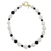 Farra Women's White Baroque Pearls With Black Obsidian Chunky Necklace In Multi