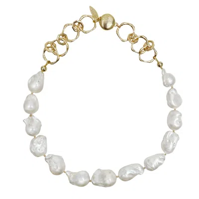 Farra Women's White Baroque Pearls With Chain Chunky Necklace