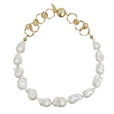 Farra Women's White Baroque Pearls With Chain Chunky Necklace In Gold