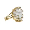 Farra Women's White Baroque Pearls With Gold Band Adjustable Ring