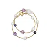 Farra Women's White Baroque Pearls With Heart Shaped Amethyst Bracelet / Choker
