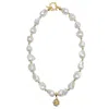 Farra Women's White Baroque Pearls With Removable Rhinestone Pendant Necklace In White
