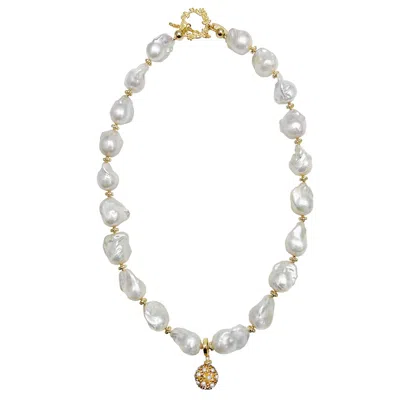 Farra Women's White Baroque Pearls With Removable Rhinestone Pendant Necklace