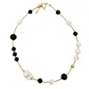 Farra Women's White / Black Black Obsidian And White Pearls Double Layers Bracelet Or Choker