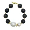 Farra Women's White / Black Obsidian With Baroque Bracelet