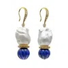 Farra Women's White Classic Baroque Pearls With Pumpkin-shaped Lapis Earrings In White