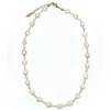 Farra Women's White Clear Crystals With Freshwater Pearls Short Necklace In White