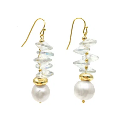 Farra Women's White Crystals With Freshwater Pearl Hook Earrings