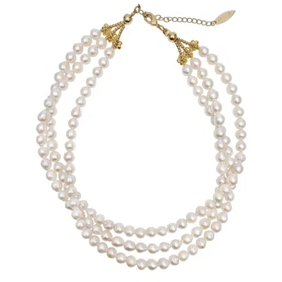 Farra Women's White Elegance Multi-layers Freshwater Pearls Necklace