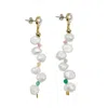 Farra Women's White Flower Petal Freshwater Pearls With Colorful Stones Earrings In White