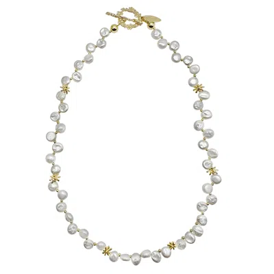 Farra Women's White Flower Petals Freshwater Pearls Necklace