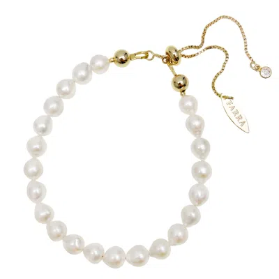Farra Women's White Freshwater Beads Adjustable Bracelet