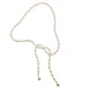 Farra Women's White Freshwater Pearl With Snowflake Charms Open Ended Long Necklace