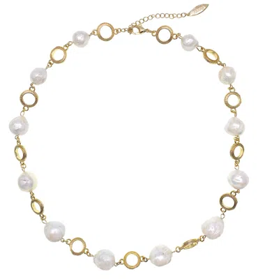 Farra Women's White Freshwater Pearls Chain Short Necklace