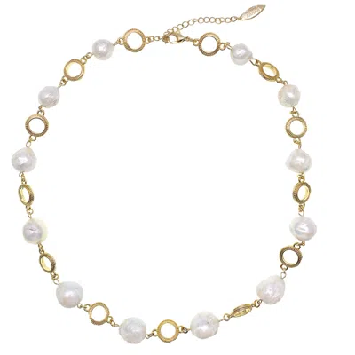 Farra Women's White Freshwater Pearls Chain Short Necklace In Gold