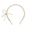 Farra Women's White Freshwater Pearls Crafted Butterfly Knot Hair Band
