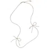 Farra Women's White Freshwater Pearls Crafted Butterfly Knot Long Necklace