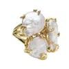 Farra Women's White Freshwater Pearls Statement Adjustable Ring