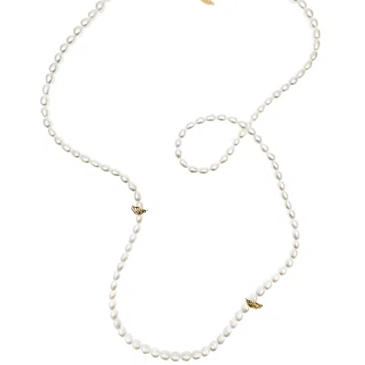 Farra Women's White Freshwater Pearls With Butterfly Charms Long Or Multi- Layers Necklace
