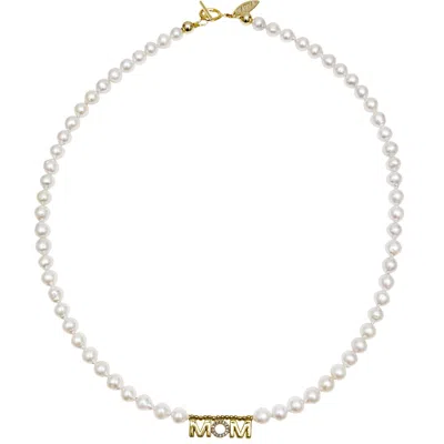 Farra Women's White Freshwater Pearls With Mom Pendant Necklace