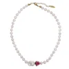 Farra Women's White Freshwater Pearls With Raspberry And Baroque Pearl Necklace